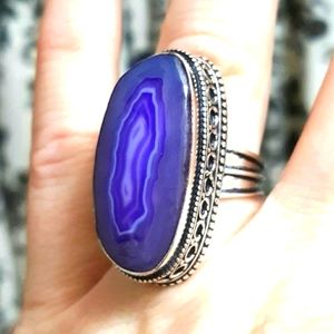 New Huge Purple Agate 925 Silver Statement Ring.